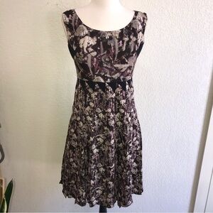 Zac Posen Silk Floral Midi Dress Brown and Cream Womens Size 4 EUC